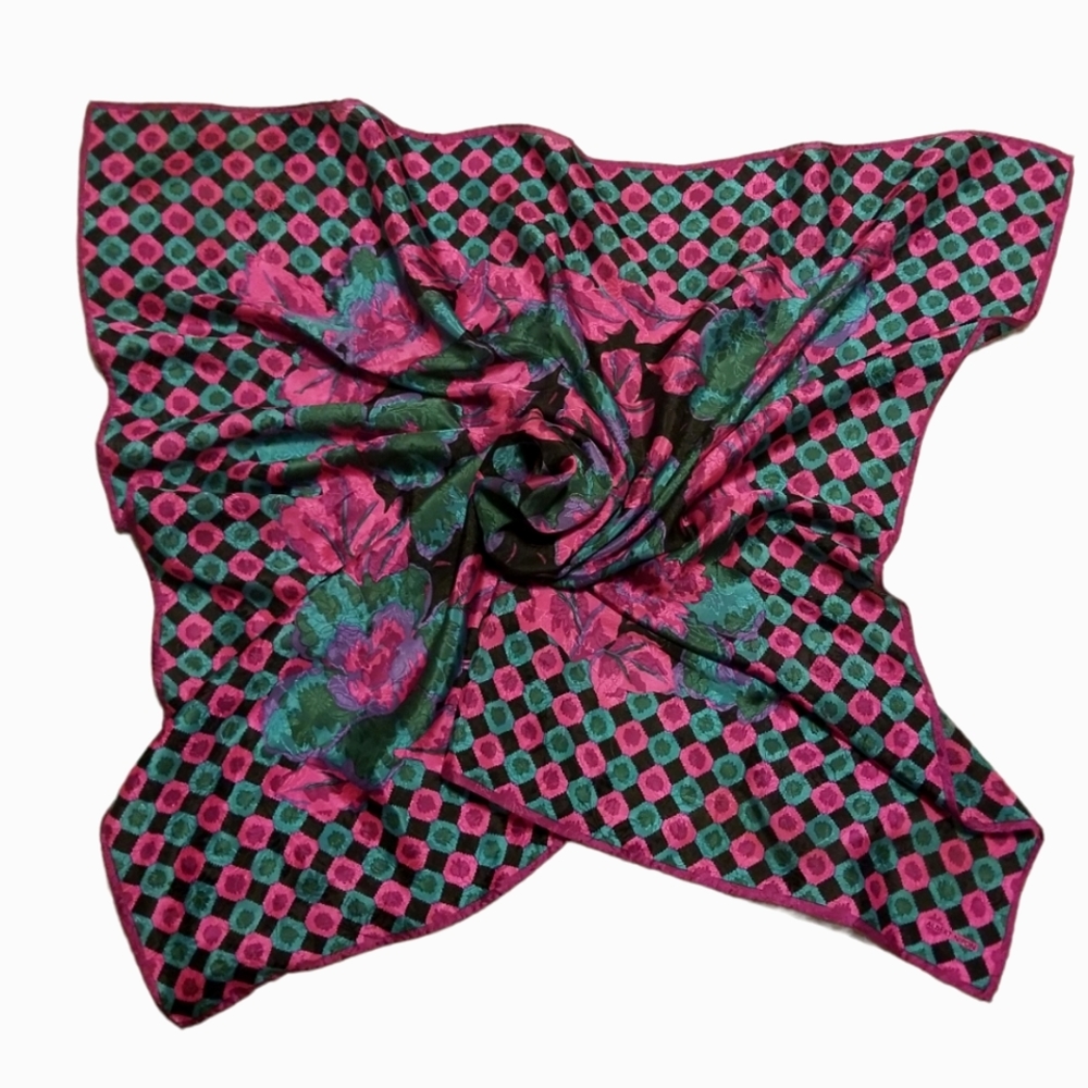 Vintage Albert Nipon Silk Scarf Hand Rolled Flora… - image 6